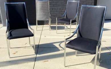 Set 4 Post Modern Velvet & Chrome Dining Chairs