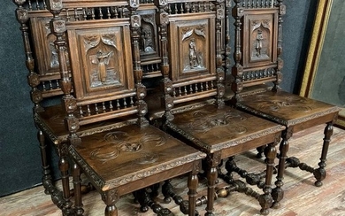 Set of 6 Breton chairs - Oak - Second half 19th century