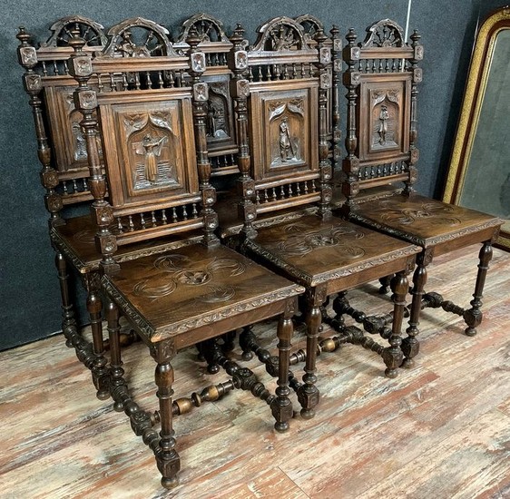 Set of 6 Breton chairs - Oak - Second half 19th century