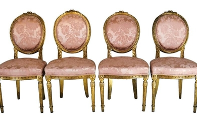 Set of Four French Gilt Wood Chairs