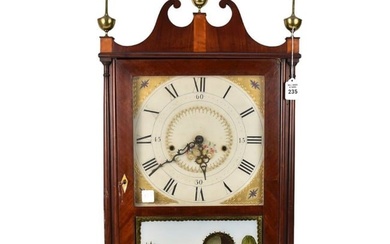 Seth Thomas "Off-Set" Pillar & Scroll Clock, C. 1820 - Mahogany case with brass finials. Seth Thomas