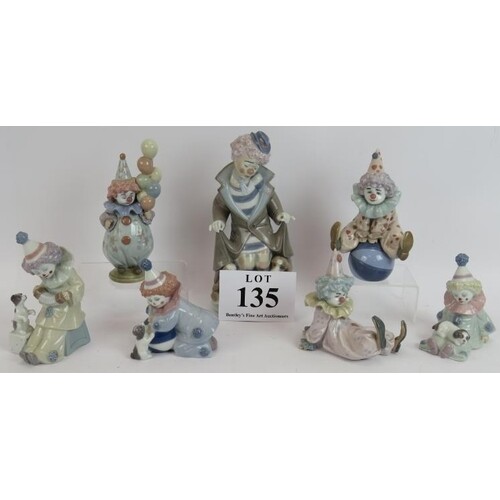 Seven Lladro porcelain clown figures, model number: 5277, 58...