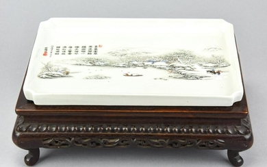 Signed Japanese Winter Scene Porcelain Tray Stand
