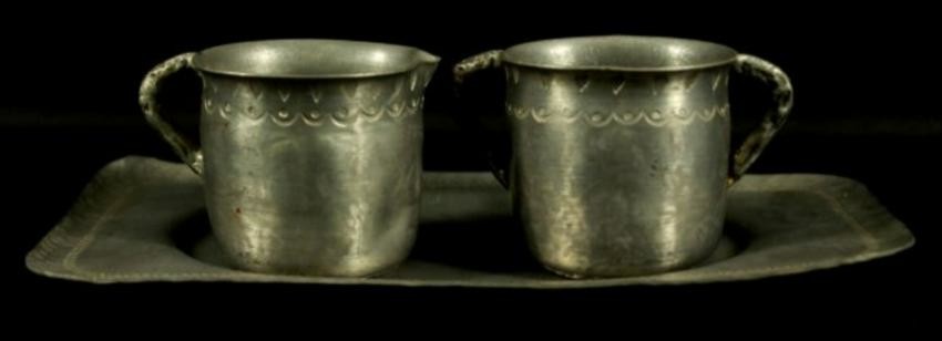 Silver Serving Tray With 2 Silver Cups