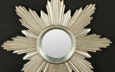 Silver Tone Sunburst Wall Mirror, Contemporary