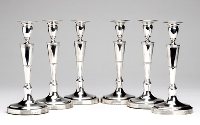 Six Dutch silver candlesticks