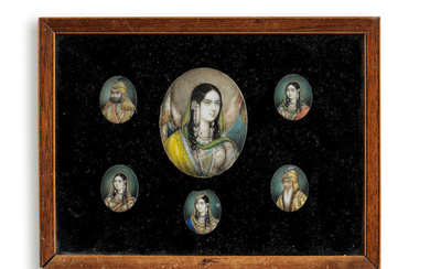 Six portraits on ivory, depicting Maharajah Ranjit Singh, Maharajah Sher...