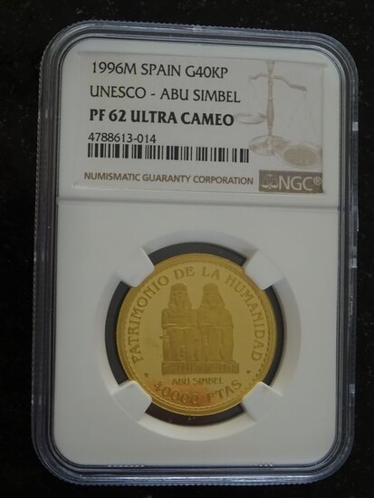Spain - Juan Carlos I. 40,000 pesetas gold coin. 1996. World Heritage Site. Abu Simbel. Seltenheit!