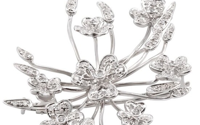 Special Flower Design white gold brooch set with 0.85CT natural diamonds. - 14 kt. White gold - Brooch