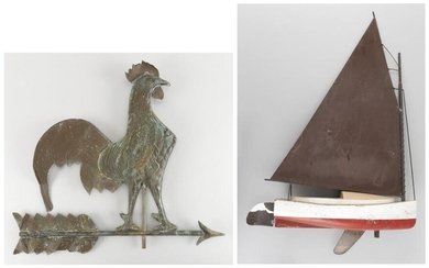 TWO WEATHER VANES 20th Century 1) Wooden and...