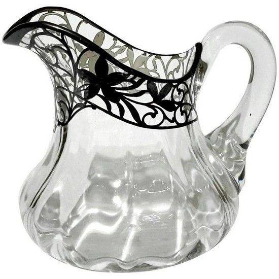 Sterling Silver Overlay Glass Pitcher