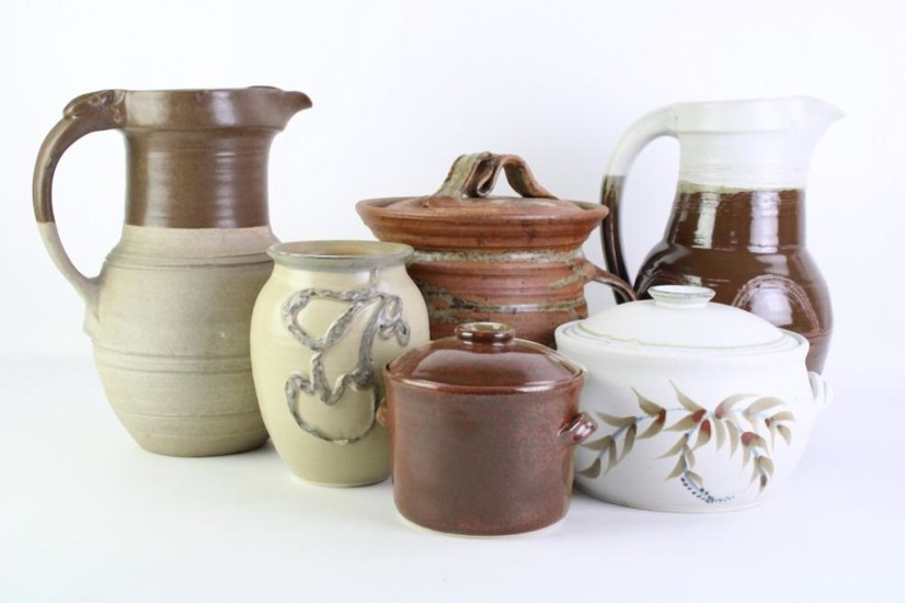 Studio Pottery Jug with Other Studio Pottery incl. Lidded Biscuit Barrels