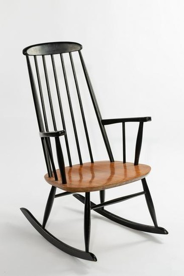 Style of Ilmair Tapiovaara, a rocking chair, with