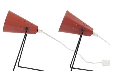 Svend Aage Holm Sørensen, Mid-Century Modern, Small Table Lamps, Red Lacquer