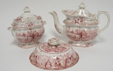 THREE PIECE EARLY RED TRANSFER WARE