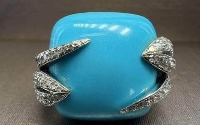 TURQUOISE RING WITH DIAMOND 0.7 CTS GH SI1 WHITE GOLD 18K