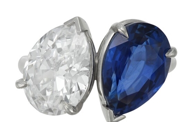 TWIN-STONE DIAMOND AND SAPPHIRE RING
