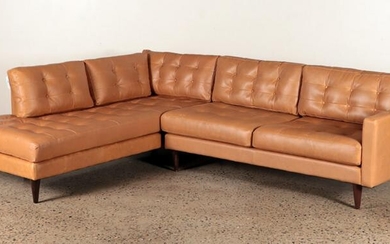 TWO PART MODERN LEATHER SECTIONAL SOFA BY ELLIOT