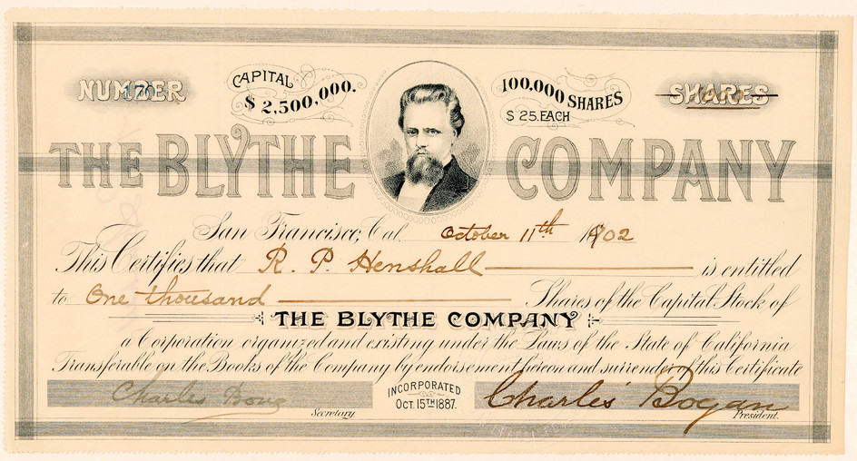 The Blythe Company Stock Certificate #100752