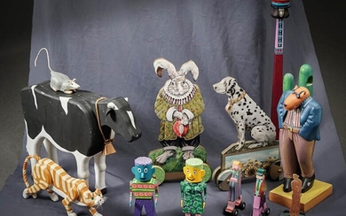 Thirteen Painted and Transfer Decorated Wood Whimsical Figures by Iva O'Connor and Anna Cosintine