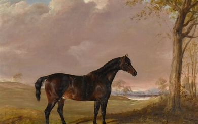 Thomas Walker Bretland, A black stallion in a landscape
