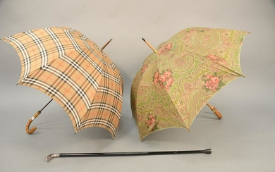 Three piece lot to include a Burberry plaid umbrella