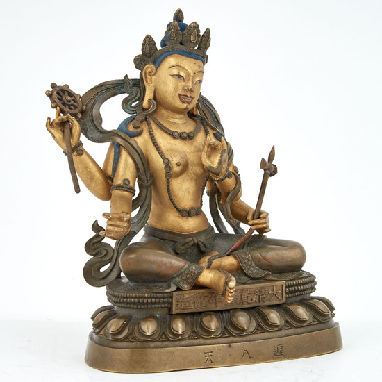 Tibetan Parcel-Gilt Figure of a Seated Deity