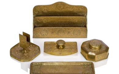 Tiffany Studios, a Gilt-Bronze ‘Zodiac’ pattern Desk set Early 20th...