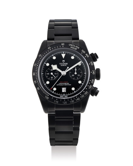 Tudor. A Limited Edition Black Stainless Steel Chronograph Wristwatch with Bracelet and Date