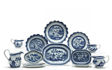 Twelve Canton Export Porcelain Accessory Pieces