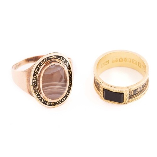 Two 19th-century gem-set mourning rings; to include an 18ct ...