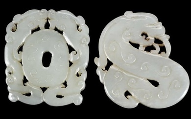 Two Chinese Carved Jade Dragon Toggles