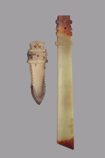 Two Chinese archaic-style jade blades