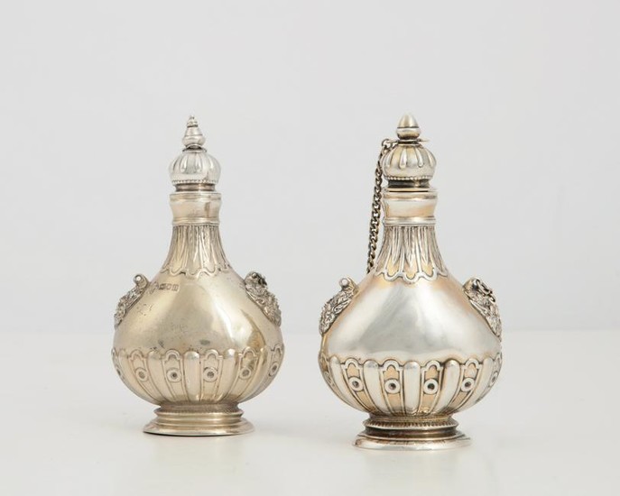Two Edward VII silver miniature pilgrim flasks