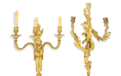 Two French Gilt Bronze Three-Light Sconces