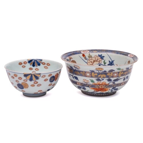 Two Japanese Imari bowls: the larger with flared rim and pai...