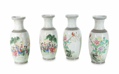 Two Pairs of Large Chinese Famille Rose Porcelain Vases