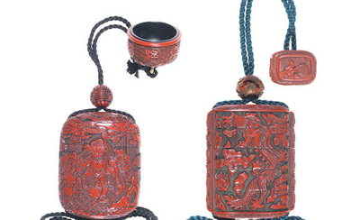Two carved red-lacquer inro