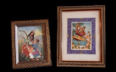 Two colorful Persian school paintings