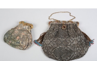 Two early 20th century lamé evening bags, the first with ela...