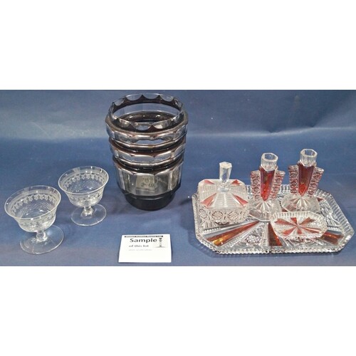 Two glass dressing table sets in the Art Deco manner, togeth...