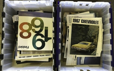 Two heavy bins of 1960’s US car brochures