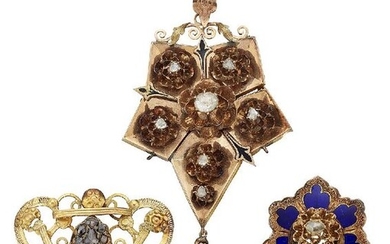 Two late 19th century gold and rose-cut diamond...