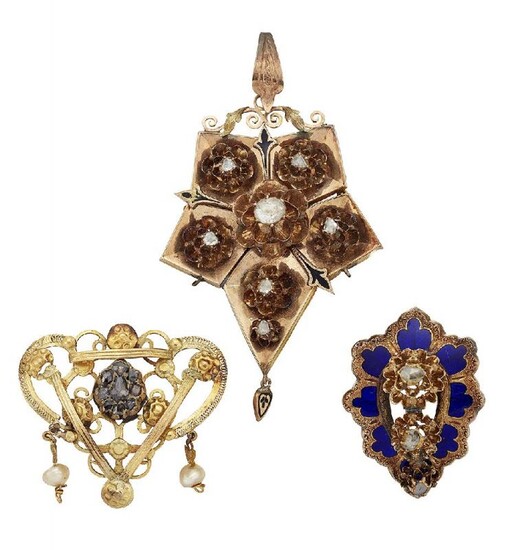 Two late 19th century gold and rose-cut...
