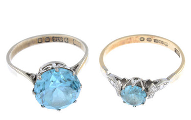 Two mid 20th century 9ct gold zircon rings