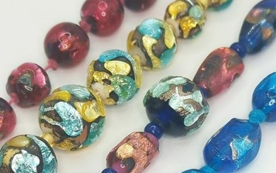 VENETIAN; Four Modernist Foil Glass Beaded Necklaces