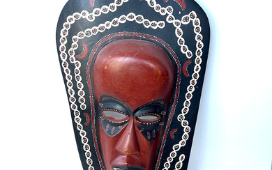 VIBRANT CULTURE: HAND PAINTED AFRICAN WALL MASK - WOOD ART WITH DEPTH AND COLOR.
