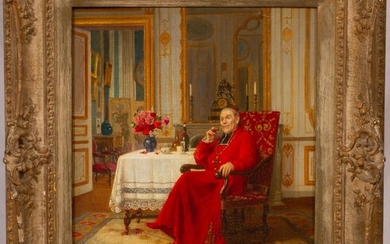 VICTOR MARAIS-MILTON (FRENCH, 1872-68), OIL ON BEVELED PANEL, H 18", W 15", SEATED CARDINAL