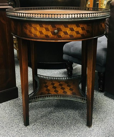 VINTAGE PARQUETRY INLAID ROUND SIDE TABLE