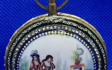 Valette a Geneve - Lepine Spindeluhr - Emaillerückseite - Die Liebeserklärung - Men - Schweiz 1760